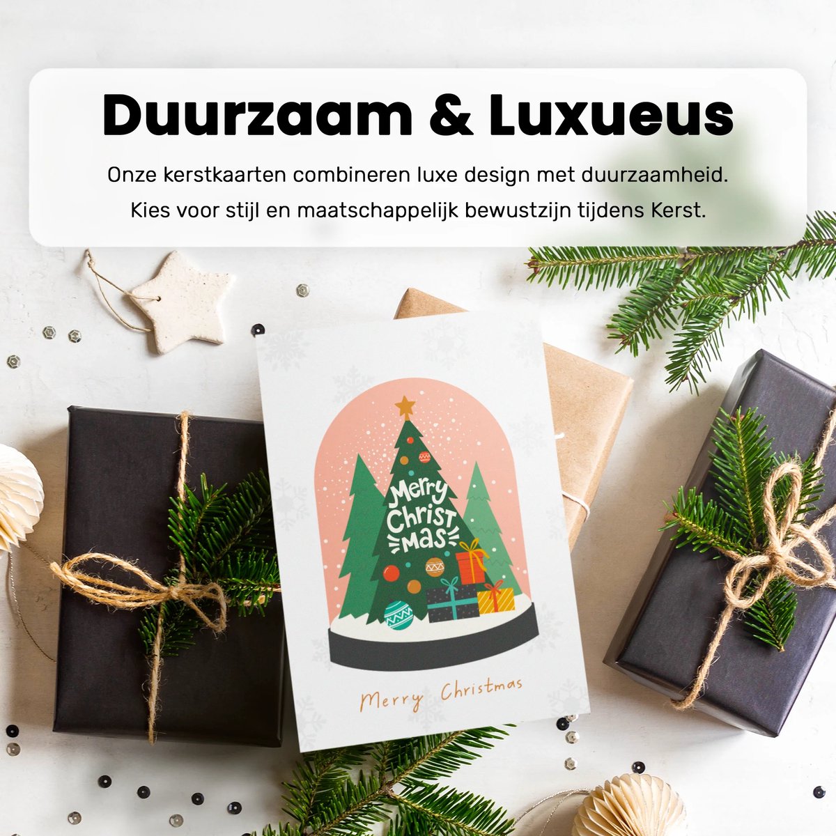 Joyfuls 20 Luxe Dubbele Kerstkaarten Blanco Binnenzijde Witte