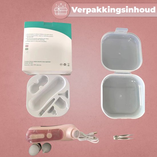 Luxegoed® Elektrische Neusreiniger voor Baby’s met Muziek en Licht - Neuspeer - Aspirator - Neuszuiger - USB-compatibel - Incl. Verzorgingssetje - Neusreiniger baby elektrisch - Baby neuszuiger - Roze van LUXE. — afbeelding 3