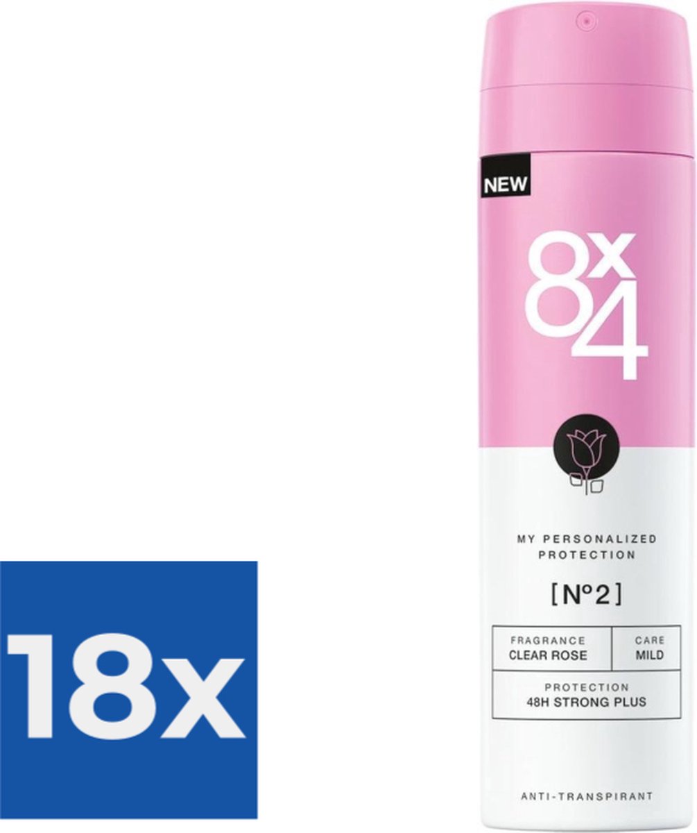 8x4 Deodorant Spray No 2 Clear Rose 150 ml - Voordeelverpakking 18 stuks