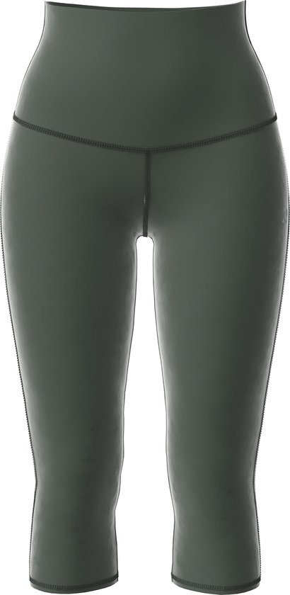Voorkant van een groene driekwart sportlegging met gestikte naden.