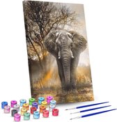 Rubye® Schilderen Op Nummer Volwassenen – Machtige Olifant – Inclusief Penselen – Canvas Schildersdoek – Kleuren op Nummer – 40x50cm