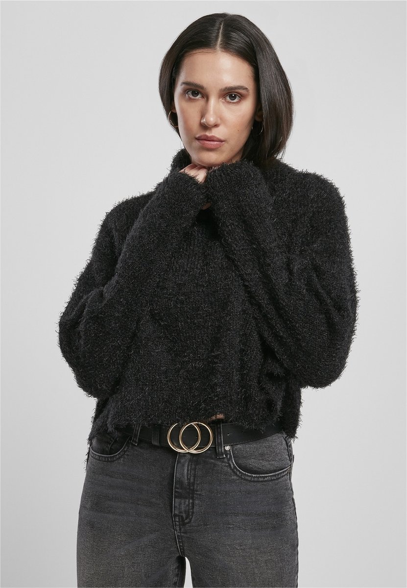 Urban Classics Sweater/trui -XS- Oversized Turtleneck Feather Zwart