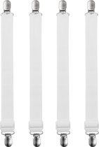 Witte bedlakclips x4 - jarretel stijl bevestigingsmiddelen - platte en hoeslakens houder riemen voor een matras - verstelbare elastische band en metalen clip - te gebruiken voor een dekbed, strijkplank, bankkussens