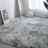 Tapis de salon, tapis à poils longs, chambre à coucher, tapis moderne, intérieur, confortable, maison, tapis de sol (gris/blanc, 120 x 160 cm)