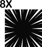 BWK Textiele Placemat - Zwart met Witte Ontploffing Illustratie - Set van 8 Placemats - 50x50 cm - Polyester Stof - Afneembaar