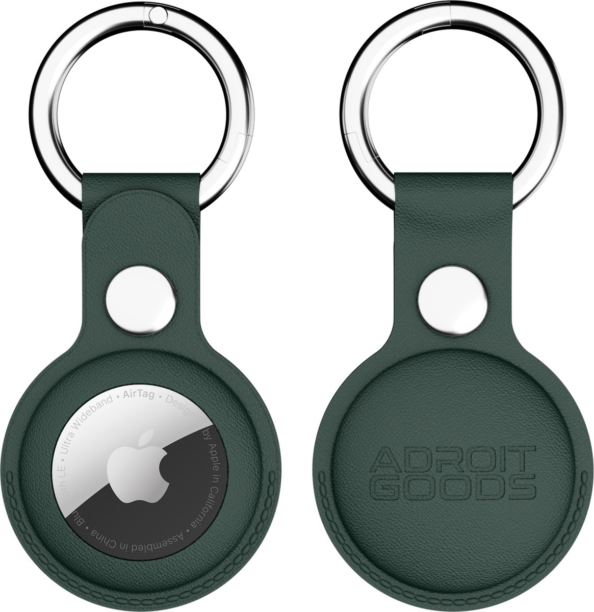 AdroitGoods PU-Lederen Beschermhoes – Geschikt voor Apple AirTag – Sleutelhanger Case – Groen