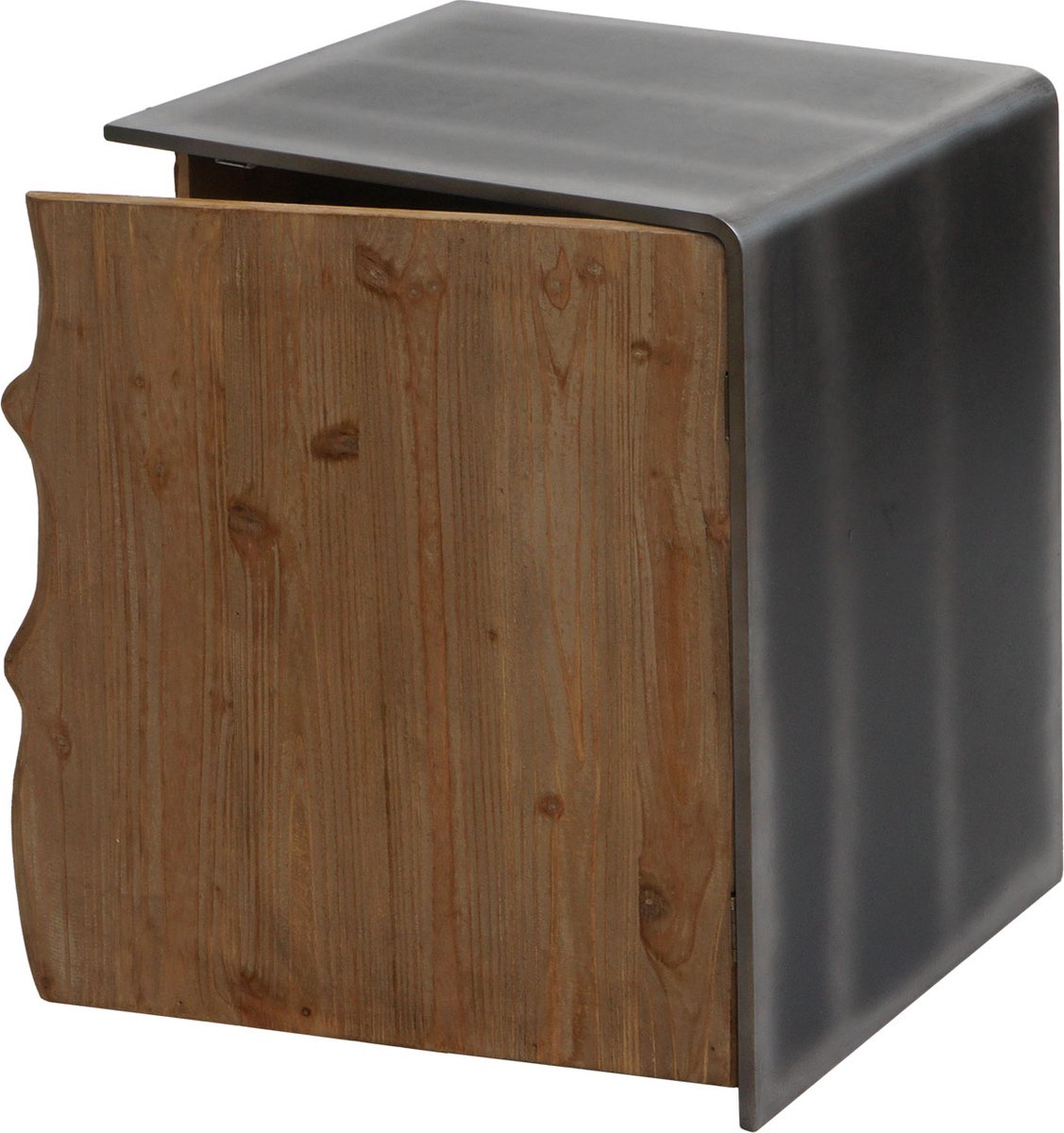 MCW Bijzettafel MCW-L76, ladekast nachtkastje, industrieel massief hout MVG 60x50x40cm, naturel met metaal look bruin