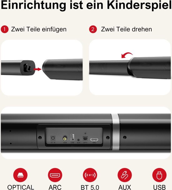 ULTIMEA Soundbar TV 60W, Bass /DSP/HiFi Surround 3D Sound Bar - Foto 4