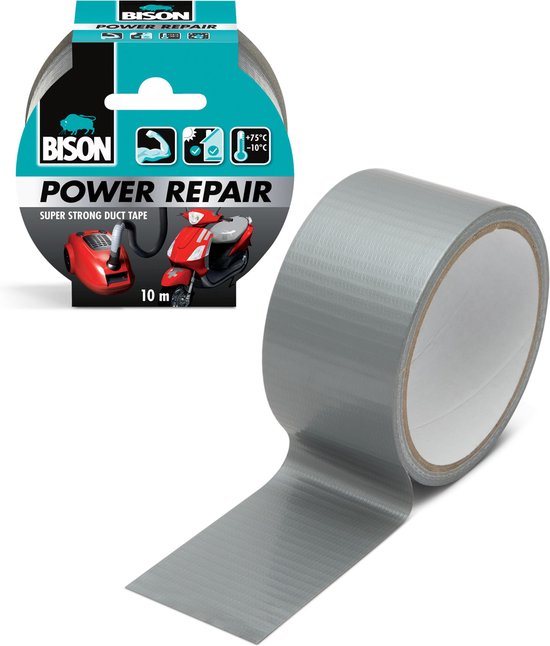 Foto: Bison power repair duct tape super sterk verstevigd materiaal zilver 10 meter hittebestendig voor binnen buiten