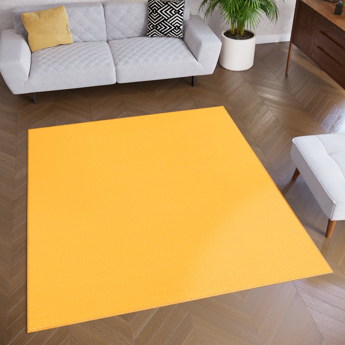 Tapiso Mono Square Vloerkleed Geel Laagpolig Vierkant Tapijt Maat- 120x120