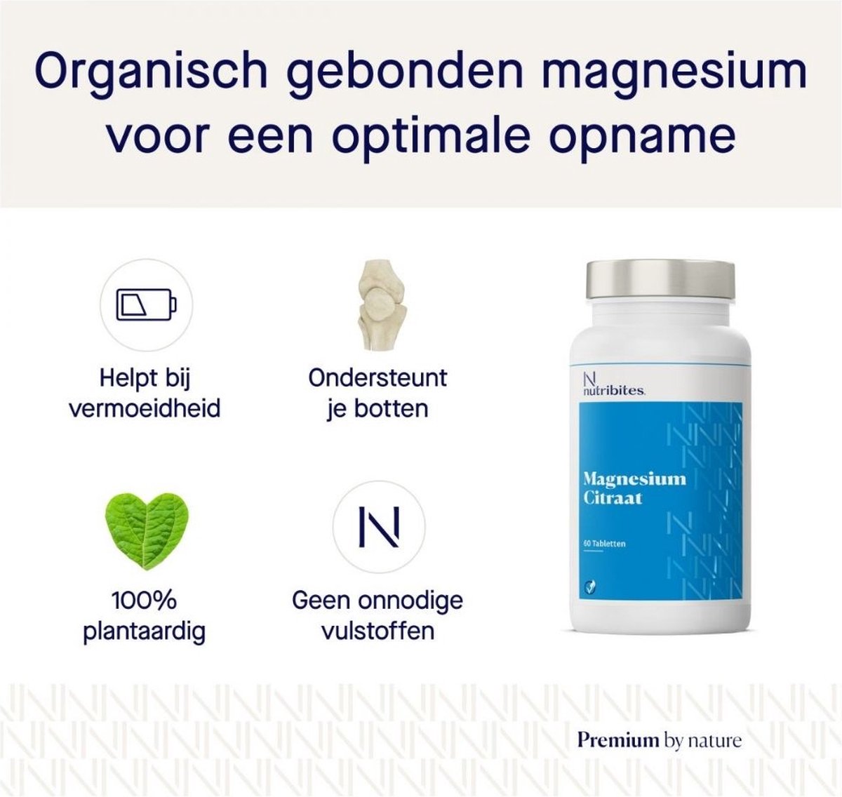 Nutribites Magnesium Citraat - Ondersteunt de spieren en botten - Helpt bij vermoeidheid - 60 Vegan tabletten — afbeelding 3