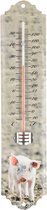 Thermometer varken 30 cm hoog - buitenthermometer - metaal - boerderijthema - temperatuur meten buiten - decoratief - tuindecoratie - metaal - om op te hangen - cadeau - geschenk - nieuwjaar - Kerst - verjaardag