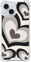Casimoda® hoesje - Geschikt voor iPhone 15 - Hart Swirl Zwart - Shockproof case - Extra sterk - Siliconen/TPU - Zwart, Transparant