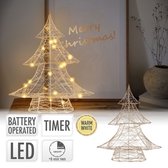 Sapin de Noël décoratif de 40 cm de haut en métal doré avec LED blanc chaud