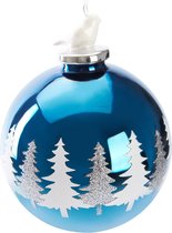 BRUBAKER Premium Kerstballen Blauw Met Witte Dennenbomen En Porseleinen Vogelfiguur - 3,9 Inch (10 Cm) Glazen Kerstboom Kerstbal - Kerstboom Kerstbal Besneeuwd Bos - Kerstdecoratie