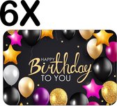 BWK Luxe Placemat - Verjaardag - Balonnen - Happy Birthday - Set van 6 Placemats - 45x30 cm - 2 mm dik Vinyl - Anti Slip - Afneembaar