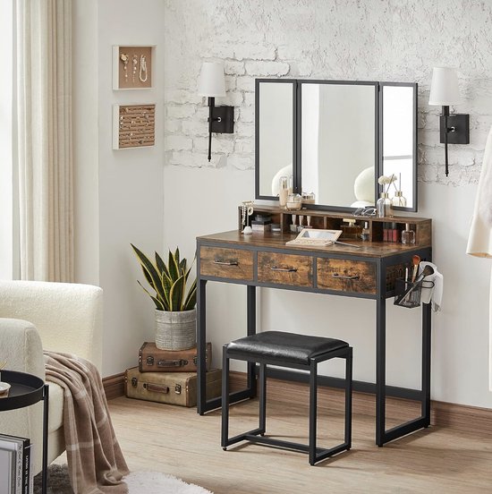 Meuble Coiffeuse avec tabouret rembourré,Table de Maquillage avec