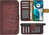 Motorola Moto G54 Case - Bookcase - Moto G54 Case Book Case Portefeuille Cuir Véritable Croco Bordeaux Cover