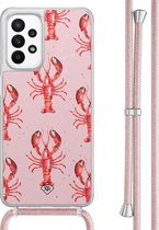 Casimoda® hoesje met rosegoud koord - Geschikt voor Samsung A23 - Lobster - Afneembaar koord - TPU/acryl - Roze