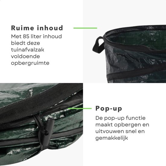 Cheqo® Grote Tuinafvalzak - 85 Liter - Opvouwbaar - Met Handige Draaghengsels - Tuinzak - Tuinafvalemmer - Bladzakken - Waterafstotend Tuinafvalzak - Afvalzak Tuin - Handig Handvat van Cheqo — afbeelding 4