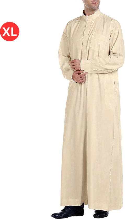 Livano Djellaba Heren - Arabisch Mannen Kaftan - Islamitische Kleding - Moslim Kleding - Alhamdulillah - Khaki XL