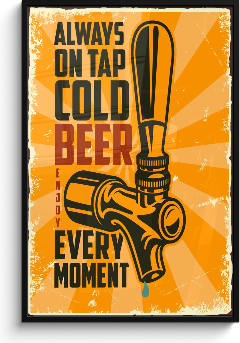 Fotolijst inclusief poster 80x120 cm - Bier bord - Foto in lijst - Wandbord met tekst - Wanddecoratie - Mancave wandborden - Fotokader muurposter - Man cave borden decoratie - Posters in fotolijsten - Posterlijst hout - Kroeg bar accesoires