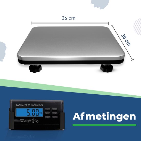 Veterinaire weegschaal, vloerweegschaal, hondenweegschaal, pakketweegschaal, kattenweegschaal, platformweegschaal, 300 kg, 50 x 102 cm, industriële weegschaal, zware weegschaal