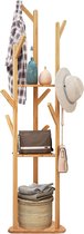 Bamboeboomvormige kledingstandaard met 8 haken / 3 planken staande kapstok voor gang, kantoor, slaapkamer en wachtkamer voor kleding, hoeden en tassen.