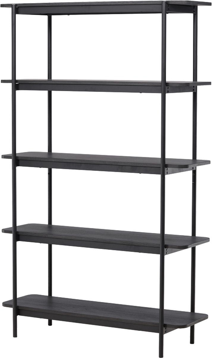 Nest living Werner Boekenkast zwart - Hout - Metaal - Open Vakkenkast - Wandkast - Hoog - Industrieel - 120 x 40 x 190 cm