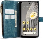 CaseMe C30 Hoesje Geschikt voor Google Pixel Fold | Wallet Zipper Book Case met Pasjeshouder | Beschermhoes met Portemonnee | Blauw