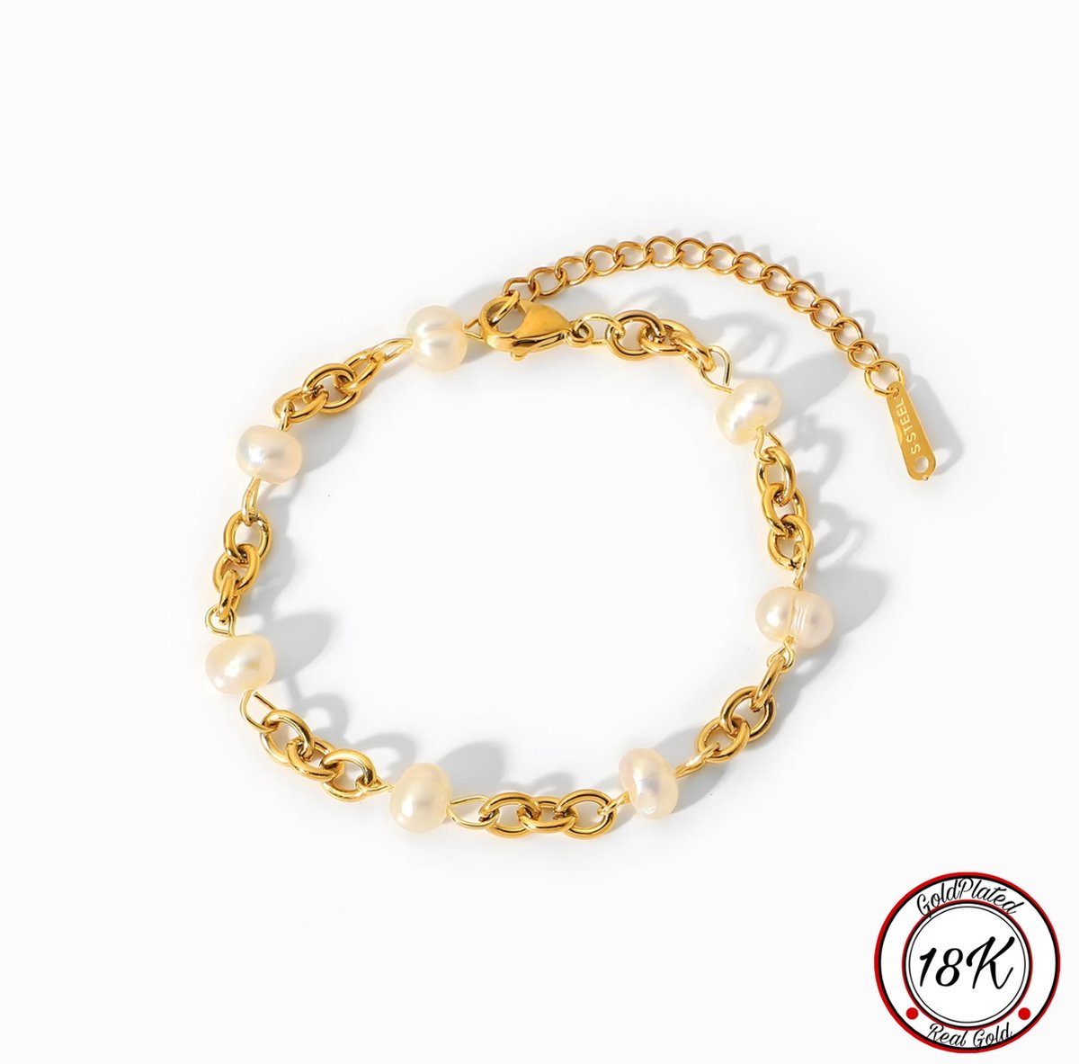 Borasi Chain Pearl Bracelet | Chain Parel Armband | 18K Goldplated | 16 cm tot 21 cm | Vrouwen Armband | Cadeau Voor Haar | Elegante Armband | Best Verkochte Sieraden - Borasi