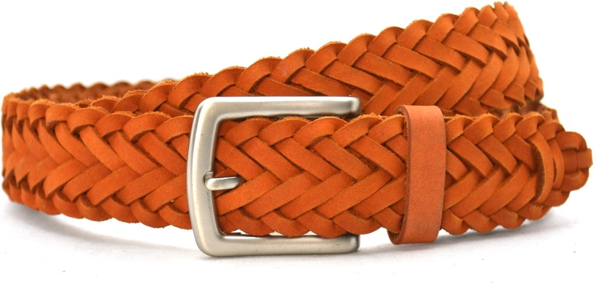 Gevlochten riem- Cognac Lederen vlecht riem 3.5cm- Maat 105 - Totale lengte van de riem is +- 125 cm