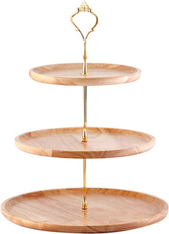 BestVida SparkWorks 3 Layered Cake Stand, Tea Party Serving Plate, Dessert and Cupcake Stand, Metal Layered Serving Stand Including Three Premium White Stoneware Plates