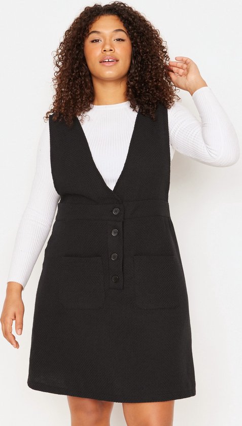 Trendyol Standaard mouw V hals Gilet Zwarte mini chenille geweven
