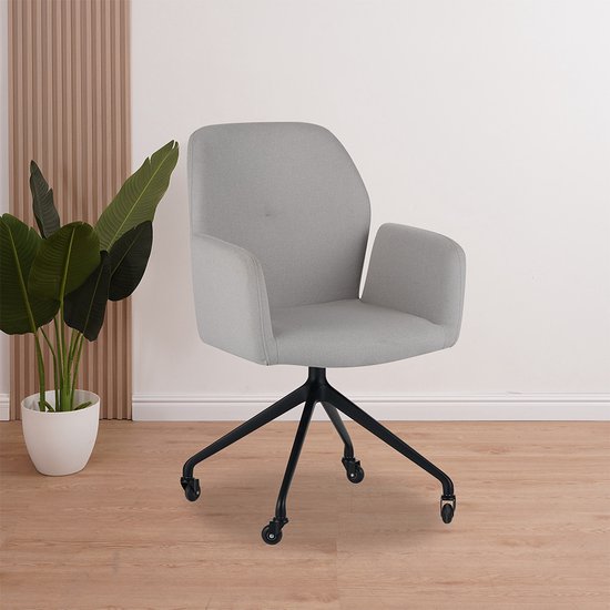 Bronx71® Chaise de salle à manger scandinave à roulettes Runa en tissu recyclé gris