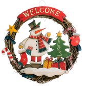 Kerstkrans gevlochten - Deurkrans "WELKOM" voor Kerstmis - Kerstdecoratie om op te hangen - Houten krans ca. Ø 31 cm (Sneeuwpop - L)