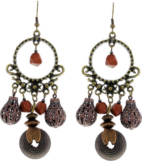 Boucles d'oreilles Behave Antique dorées avec perles en bois