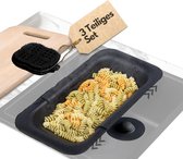 Wastafelzeef, 3-delige set, uittrekbaar voor elke gootsteen voor het afdruipen van pasta, groenten, fruit of servies met afvoerzeef en siliconen spons