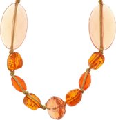 Behave Long collier en corde avec perles ovales oranges