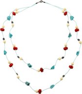 Behave Long collier double corde avec perles rouges et turquoises