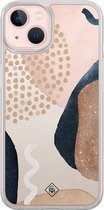 Casimoda® hoesje - Geschikt voor iPhone 13 - Abstract Dots - 2-in-1 case - Schokbestendig - Geometrisch patroon - Verhoogde randen - Bruin/beige, Transparant