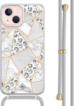 Casimoda® hoesje met grijs koord - Geschikt voor iPhone 13 - Stone & Leopard - Afneembaar koord - TPU/acryl - Grijs