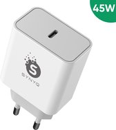 Synyq Snellader 45W - USB C Adapter - Oplader iPhone 15 - Oplaadadapter USB C - Oplader Samsung - Snellader iPhone 12, 13, 14, 15 - Tablet oplader - Notebook Adapter - Wit