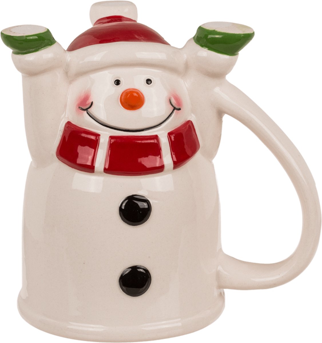 Ondersteboven mok sneeuwman van keramiek - leuk deze kerst op tafel!