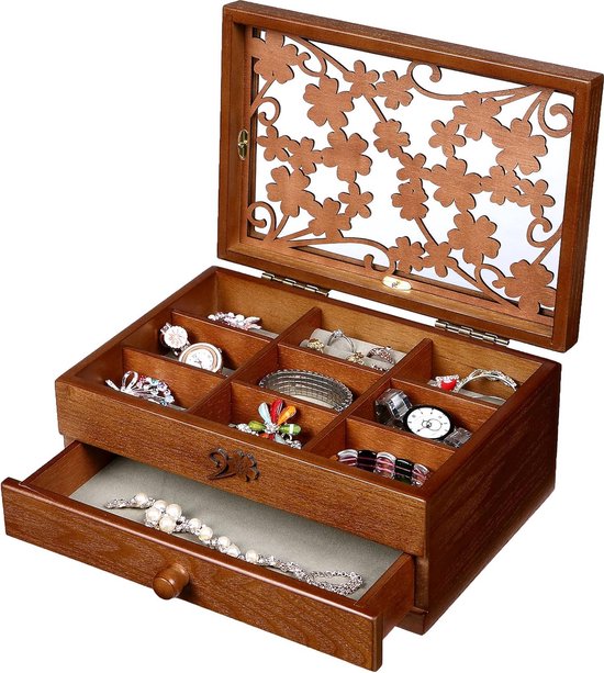 Wooden Jewellery Box for Women with Drawers Small Jewellery Storage
