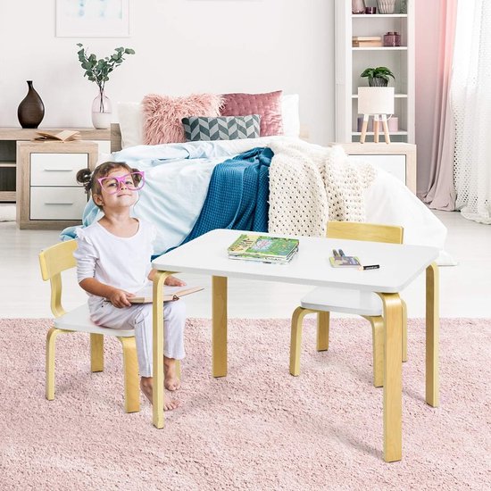 EUGAD 0006ETZY kinderzitgroep 1 kindertafel en 2 kinderstoelen, 3-delig kindermeubel zitgarnituur voor kinderen van MDF massief hout roze