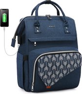 Laptoprugzak voor dames, 15,6 inch, schoolrugzak, tas, waterdicht, met USB-oplaadaansluiting, grote rugzak voor werk, reizen, school, universiteit, bisuiness blauw