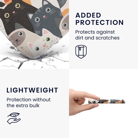 kwmobile flip cover geschikt voor Pocketbook Era / Era Color - Hoes met handgreep en voorvak voor e-reader - Book case in oranje / zwart / wit - Katten design van Merkloos — afbeelding 3