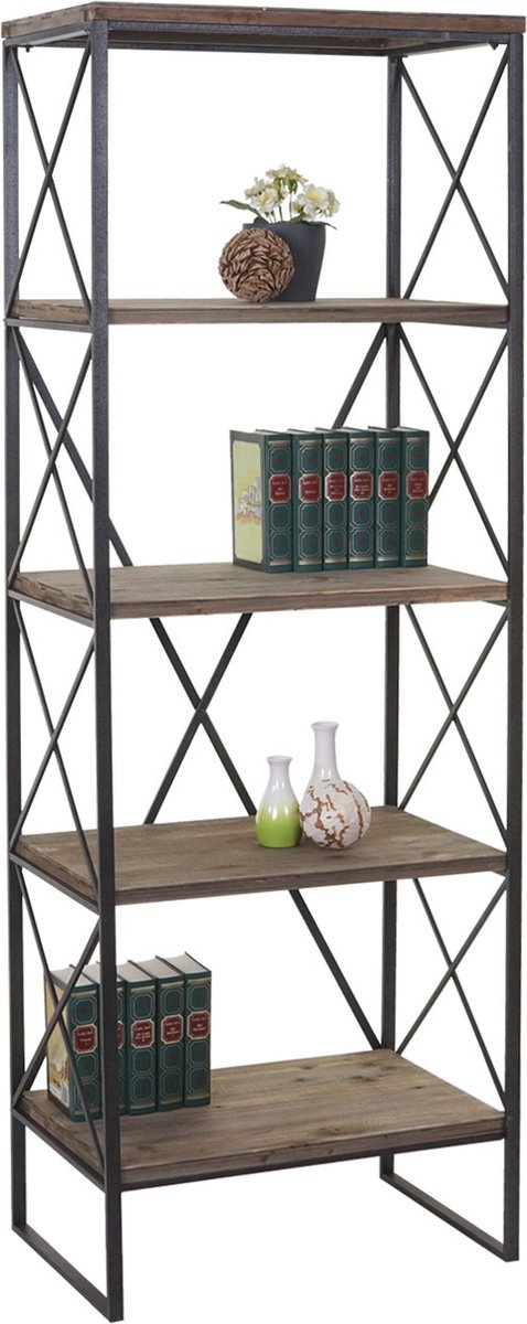 Cosmo Casa Boekenkast - staande plank - Woonplank - Echt houten metalen - 5 niveaus - 174x60cm Bruin