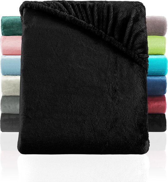 Hoeslaken Cashmere Touch, vergelijkbaar met nicky, teddy, coral fleece, hoeslaken 120 x 200 cm, zwart